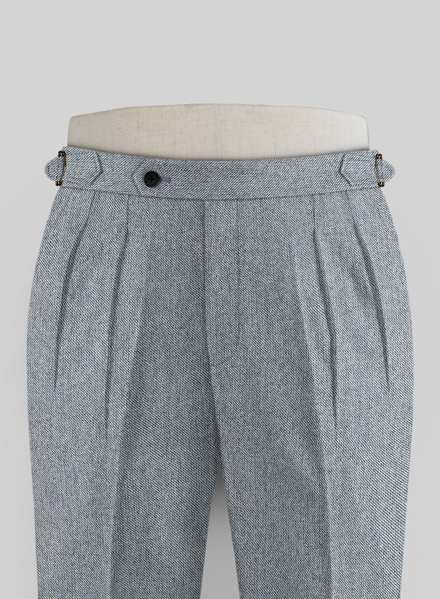 Light Blue Denim Highland Tweed Trousers - StudioSuits