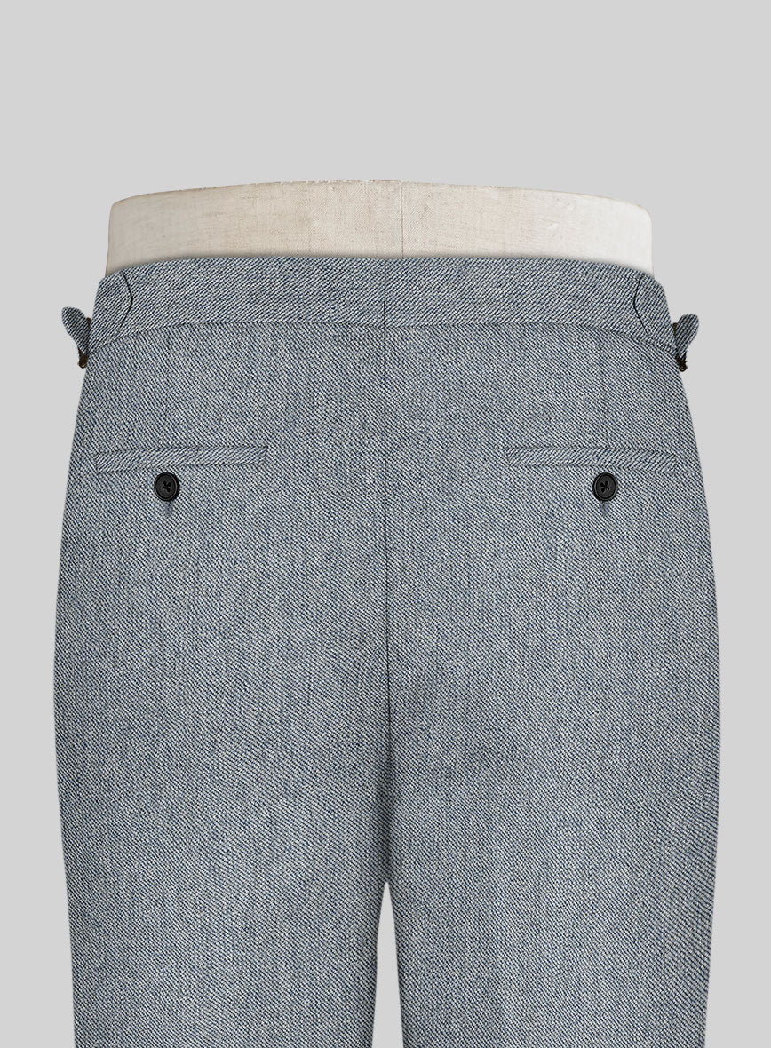 Light Blue Denim Highland Tweed Trousers - StudioSuits