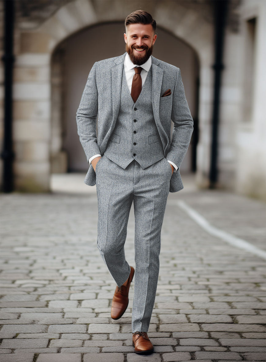 Light Blue Denim Tweed Suit - StudioSuits