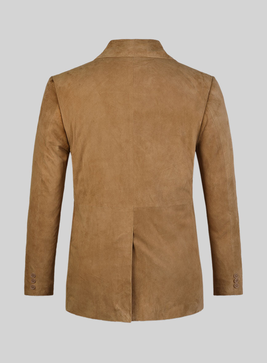 Light Brown Suede Leather Pea Coat - StudioSuits