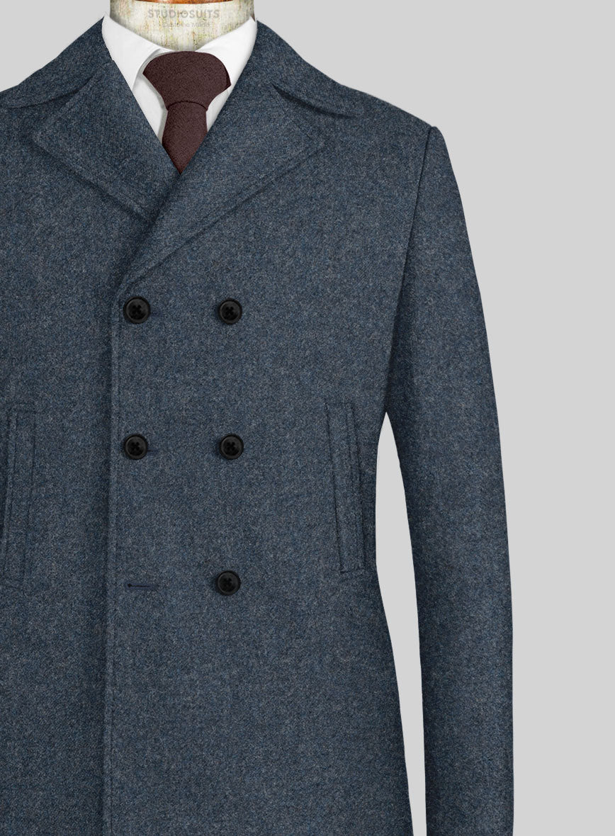 Light Weight Bond Blue Tweed Pea Coat - StudioSuits