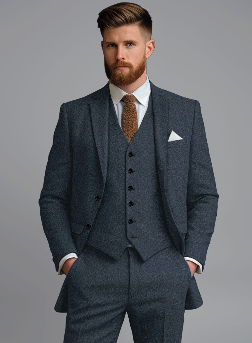 Light Weight Bond Blue Tweed Suit - StudioSuits