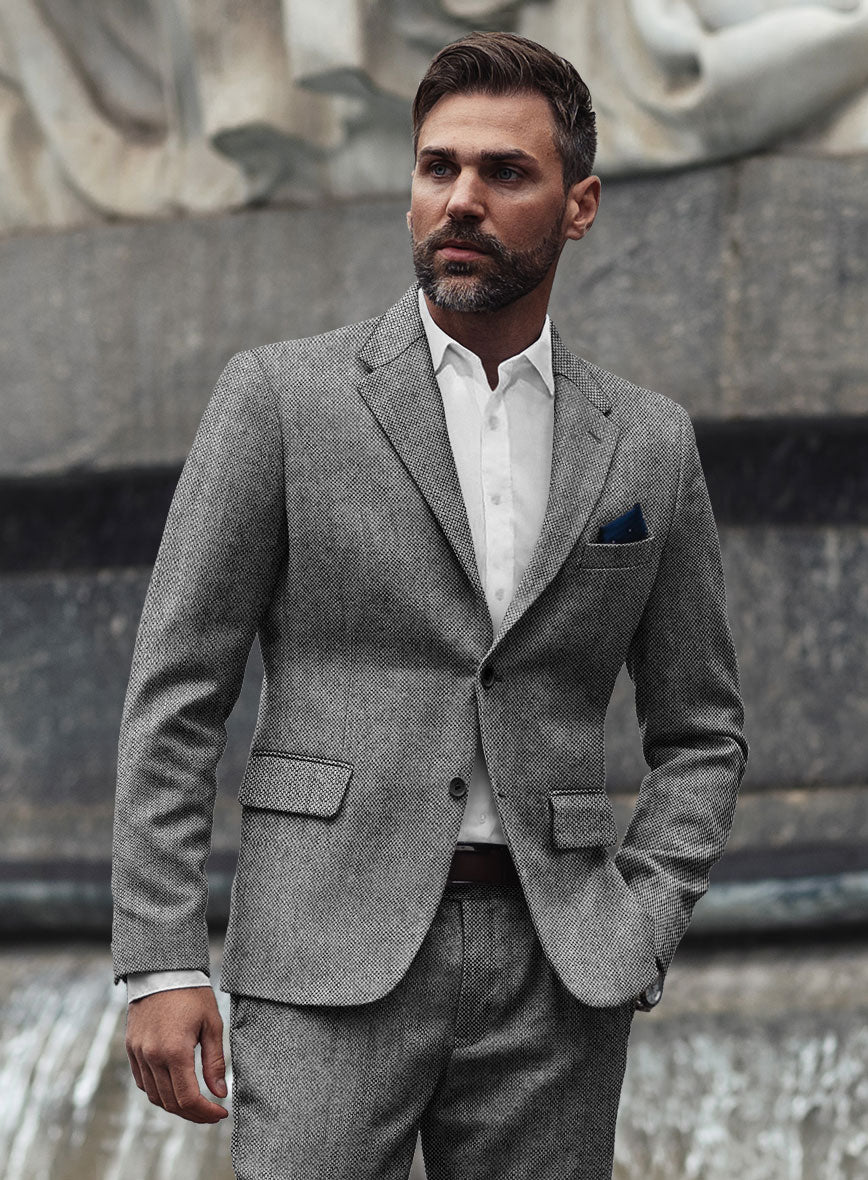 Light Weight Dark Gray Tweed Jacket - StudioSuits