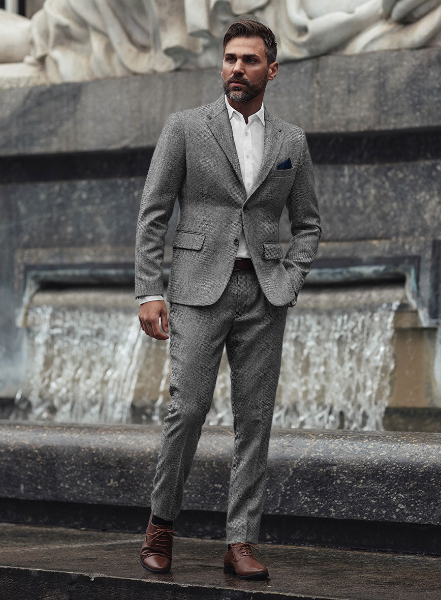 Light Weight Dark Gray Tweed Suit - StudioSuits