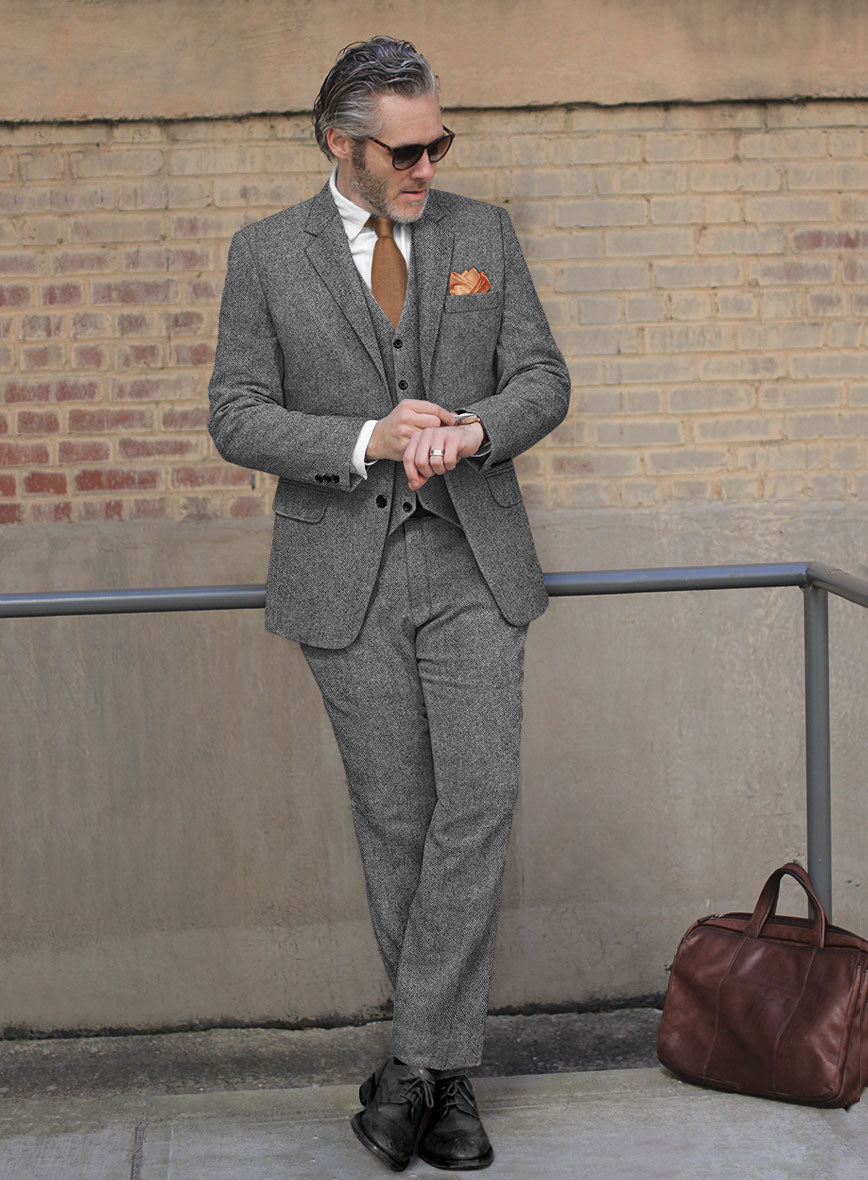 Light Weight Dark Gray Tweed Suit - StudioSuits