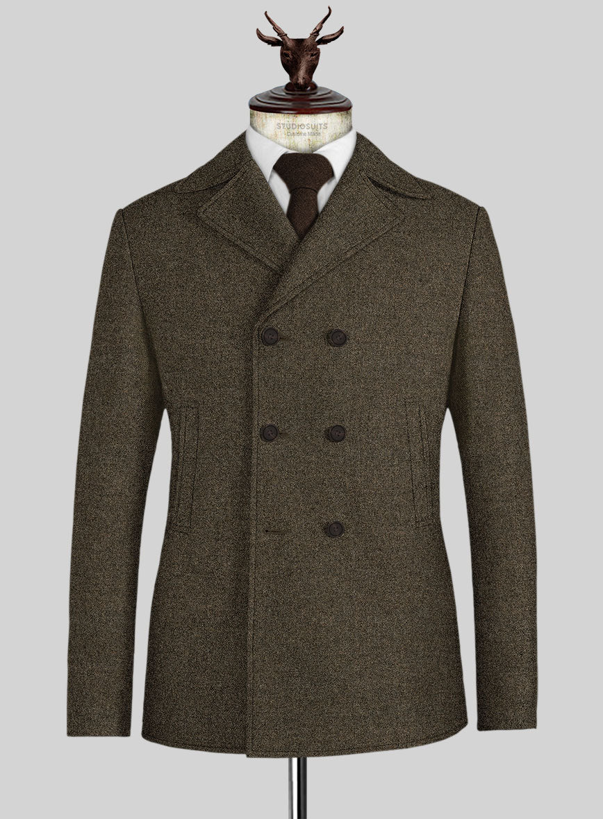 Light Weight Rust Brown Tweed Pea Coat - StudioSuits