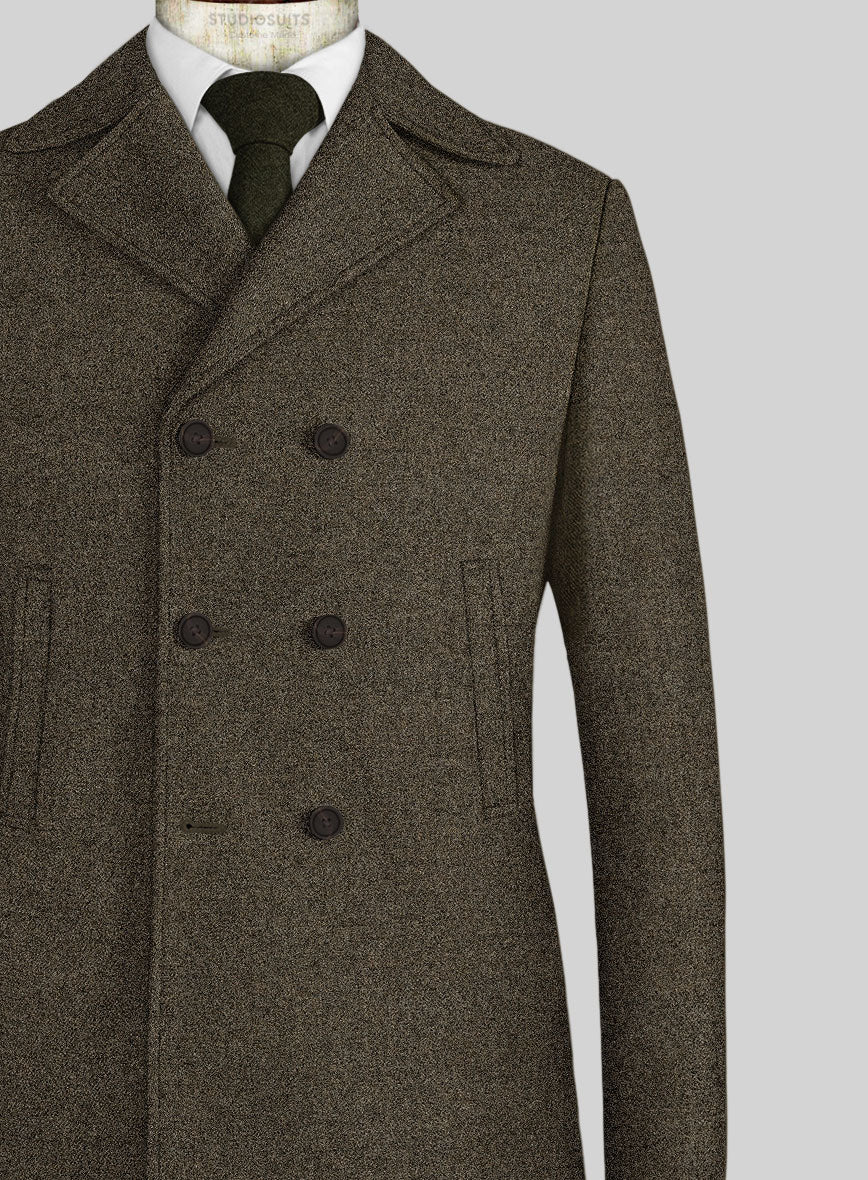 Light Weight Rust Brown Tweed Pea Coat - StudioSuits