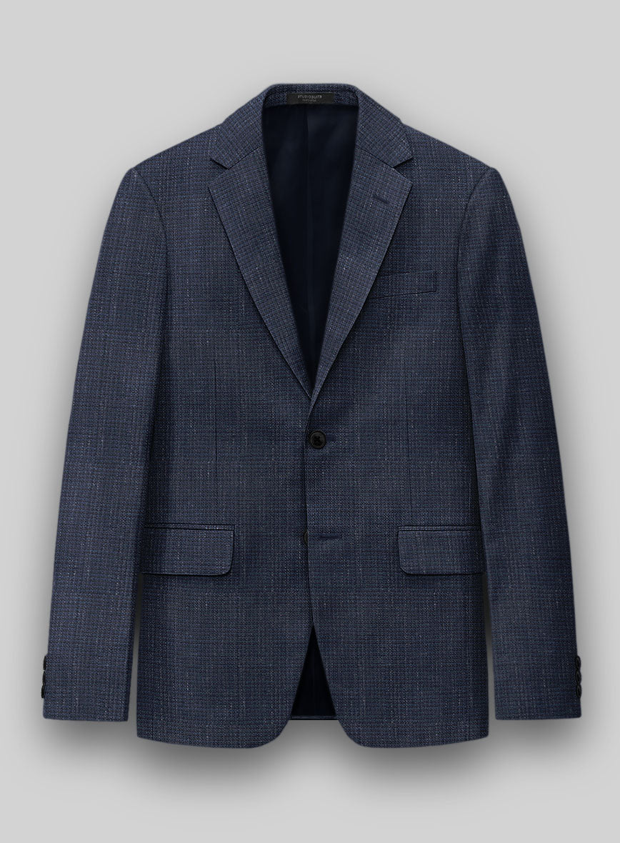 London Loom Navy Blue Abelardo Wool Silk Linen Jacket - StudioSuits