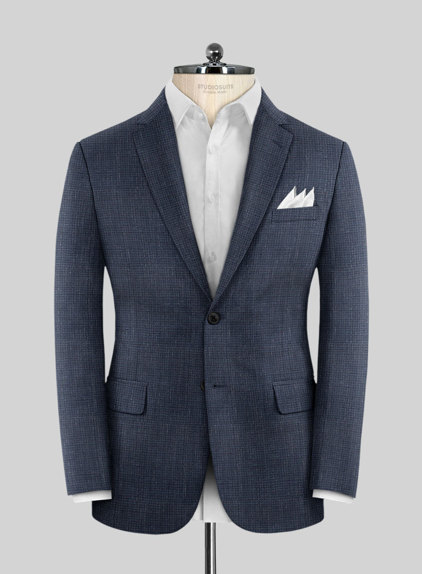 London Loom Navy Blue Abelardo Wool Silk Linen Jacket - StudioSuits