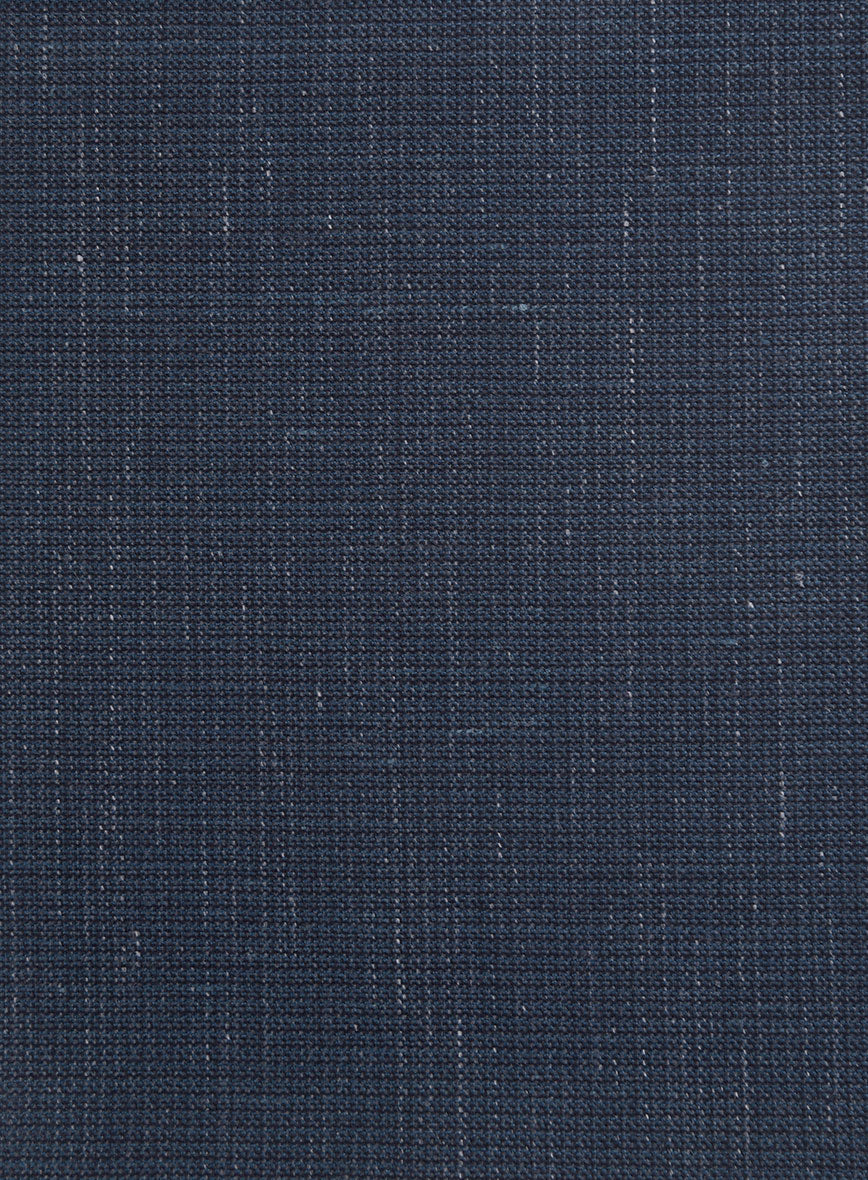 London Loom Navy Blue Abelardo Wool Silk Linen Jacket - StudioSuits