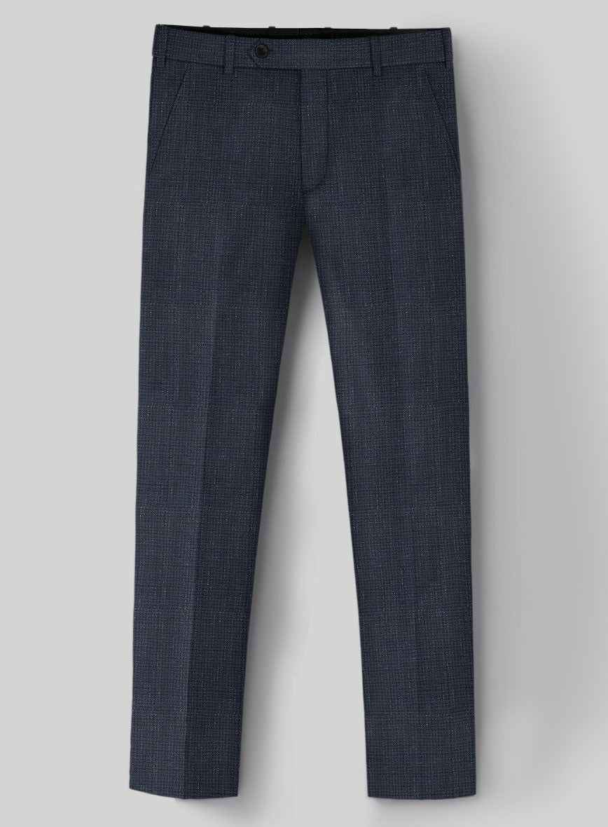 London Loom Navy Blue Abelardo Wool Silk Linen Pants - StudioSuits