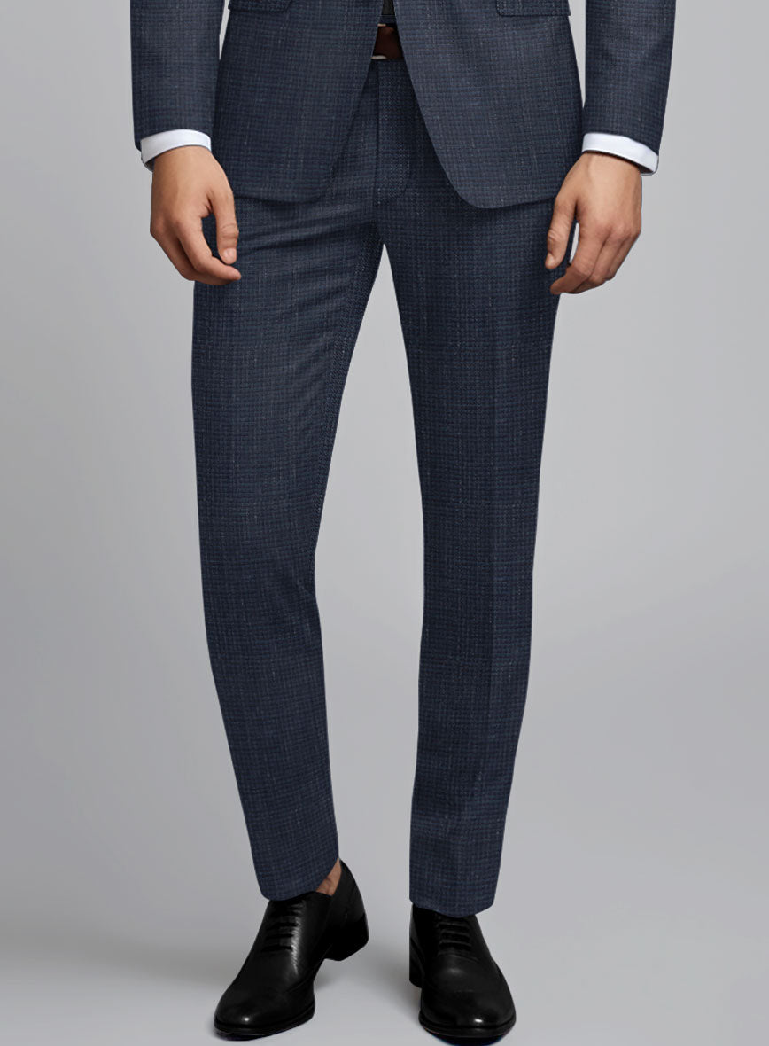 London Loom Navy Blue Abelardo Wool Silk Linen Pants - StudioSuits