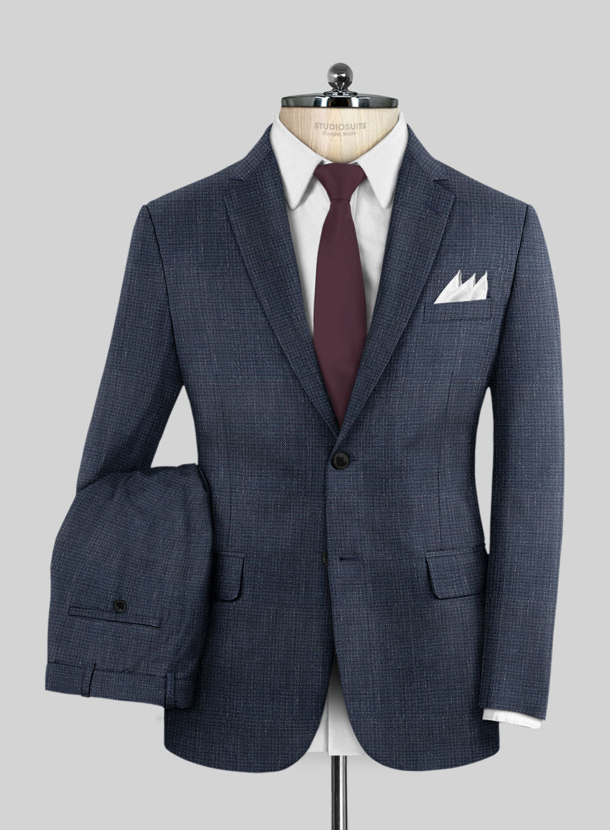 London Loom Navy Blue Abelardo Wool Silk Linen Suit - StudioSuits