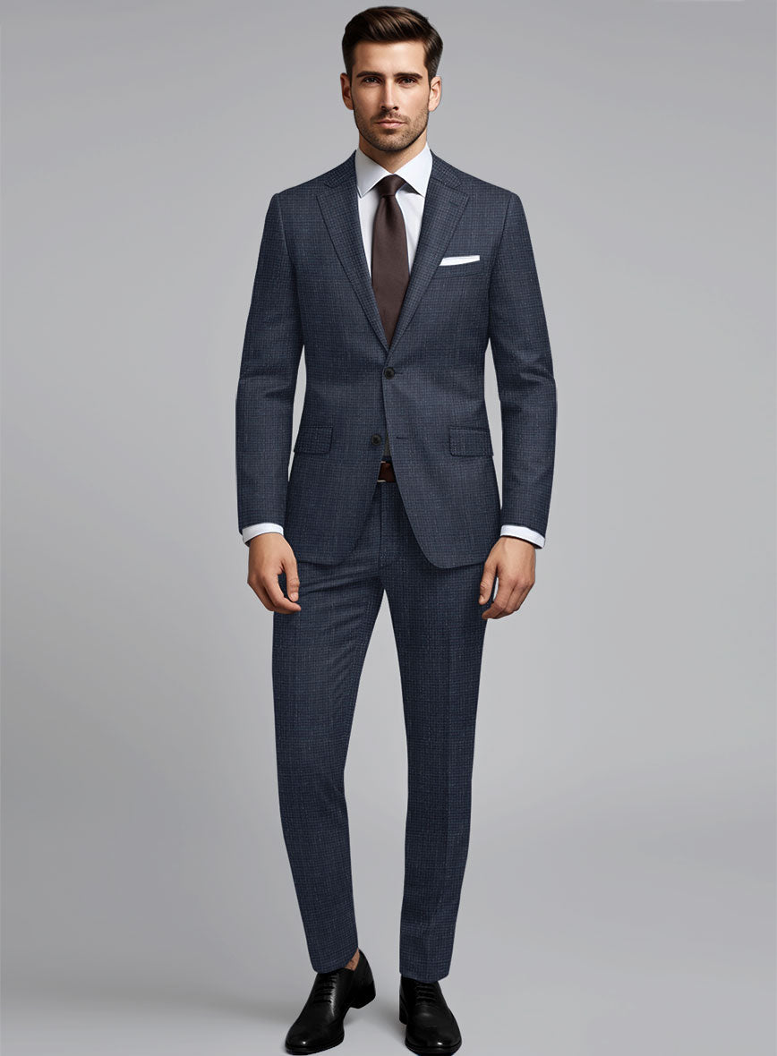 London Loom Navy Blue Abelardo Wool Silk Linen Suit - StudioSuits