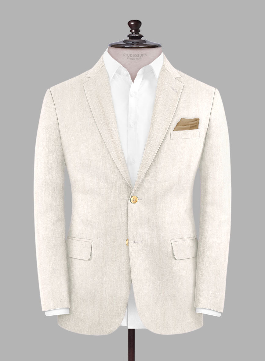 London Loom Beige Herringbone Wool Silk Linen Jacket - StudioSuits