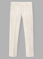 London Loom Beige Herringbone Wool Silk Linen Pants - StudioSuits