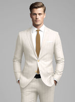 London Loom Beige Herringbone Wool Silk Linen Suit - StudioSuits