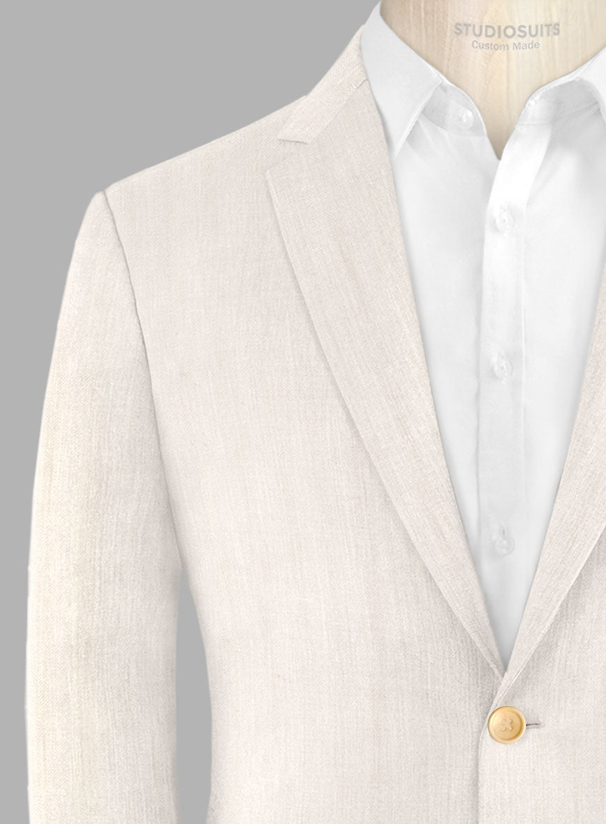 London Loom Beige Herringbone Wool Silk Linen Suit - StudioSuits