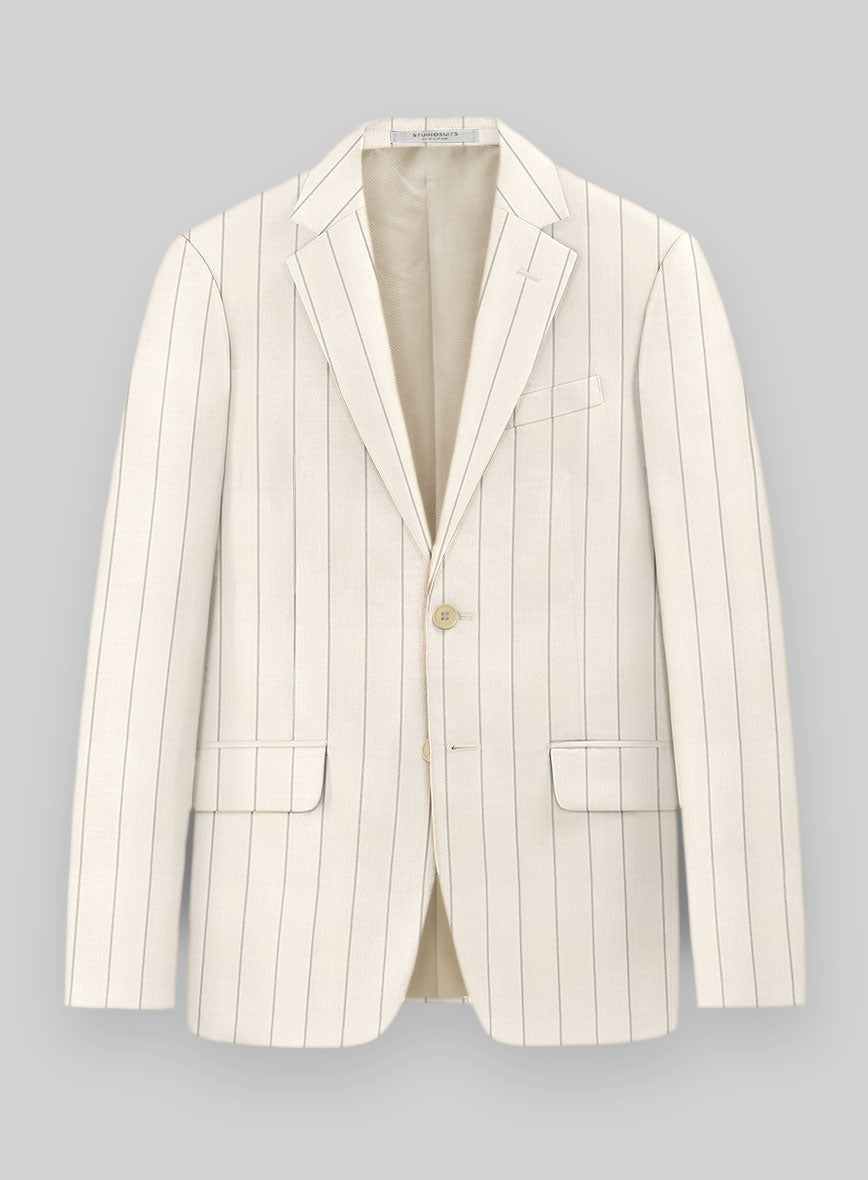 London Loom Beige Stripe Wool Silk Linen Jacket - StudioSuits