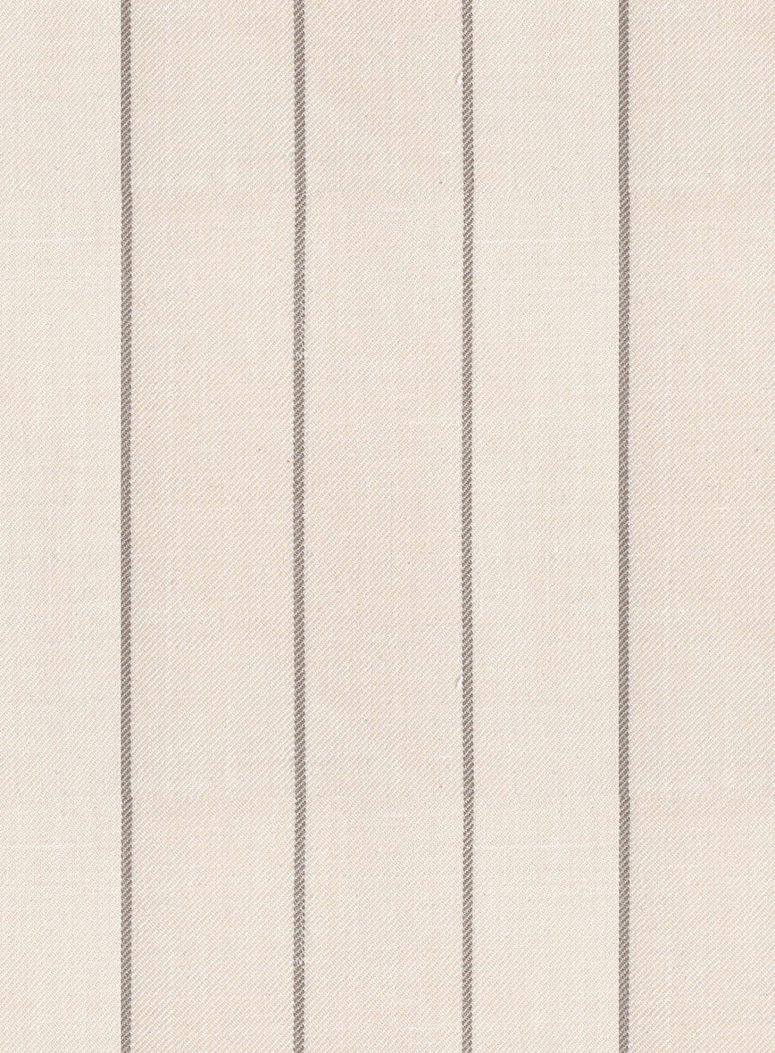 London Loom Beige Stripe Wool Silk Linen Pants - StudioSuits