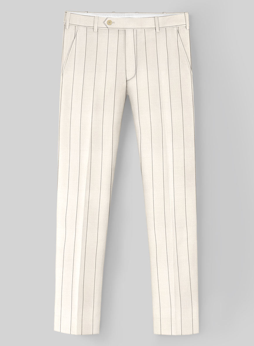 London Loom Beige Stripe Wool Silk Linen Pants - StudioSuits