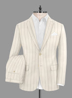 London Loom Beige Stripe Wool Silk Linen Suit - StudioSuits