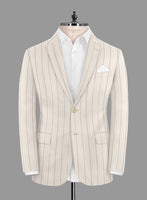 London Loom Beige Stripe Wool Silk Linen Suit - StudioSuits