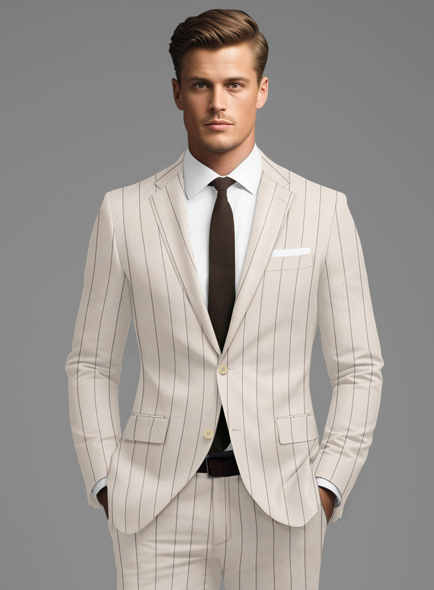 London Loom Beige Stripe Wool Silk Linen Suit – StudioSuits