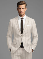 London Loom Beige Stripe Wool Silk Linen Suit - StudioSuits