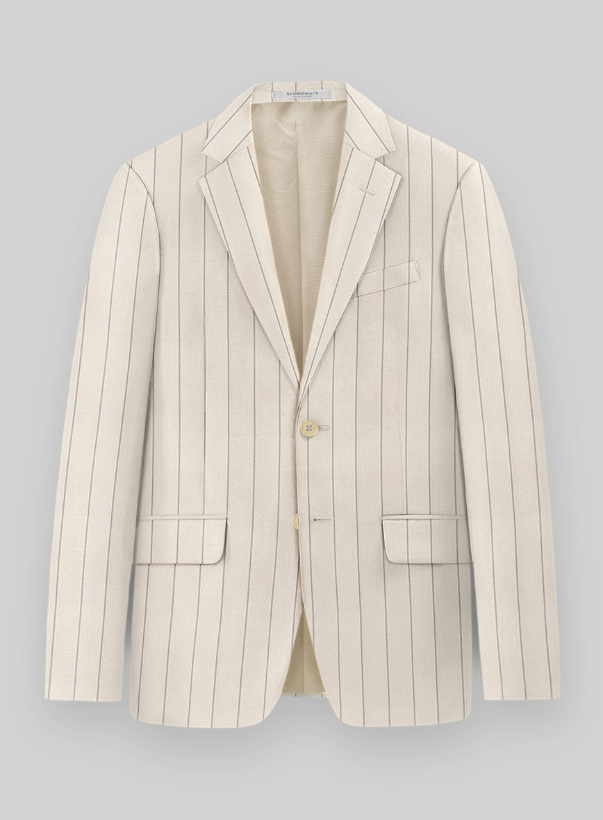 London Loom Beige Stripe Wool Silk Linen Suit - StudioSuits