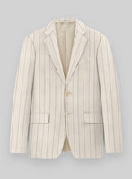 London Loom Beige Stripe Wool Silk Linen Suit - StudioSuits