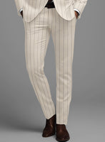 London Loom Beige Stripe Wool Silk Linen Suit - StudioSuits