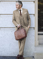 London Loom Beige Windowpane Wool Silk Linen Suit - StudioSuits