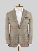 London Loom Beige Windowpane Wool Silk Linen Suit - StudioSuits