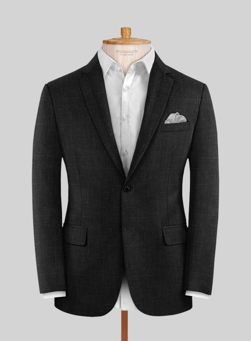 London Loom Black Twill Wool Silk Linen Jacket - StudioSuits