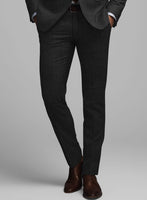 London Loom Black Twill Wool Silk Linen Pants - StudioSuits