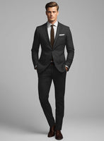 London Loom Black Twill Wool Silk Linen Suit - StudioSuits