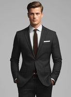 London Loom Black Twill Wool Silk Linen Suit - StudioSuits