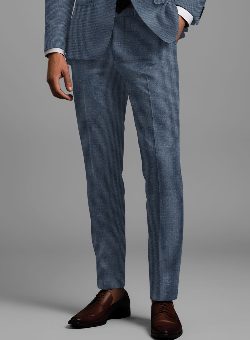 London Loom Blue Abelardo Wool Silk Linen Pants - StudioSuits