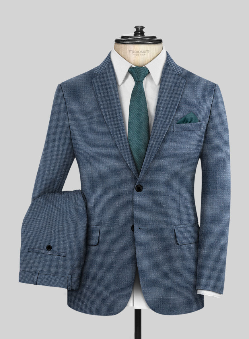 London Loom Blue Abelardo Wool Silk Linen Suit - StudioSuits