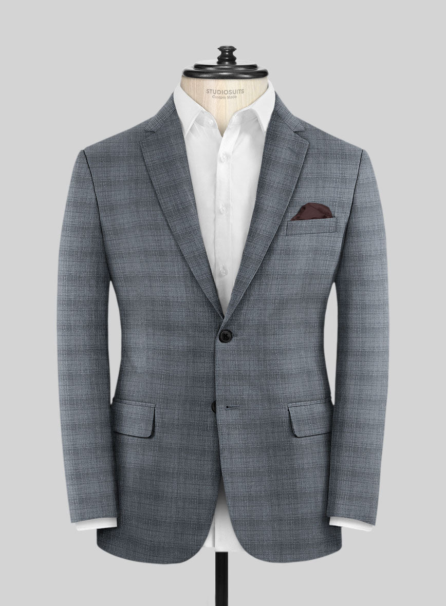 London Loom Blue Bruna Wool Silk Linen Jacket - StudioSuits