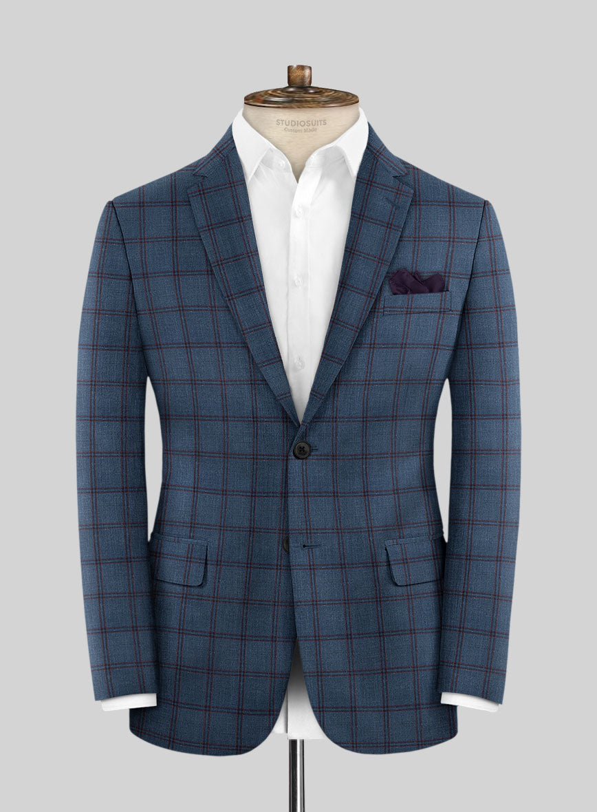 London Loom Blue Check Wool Silk Linen Jacket - StudioSuits