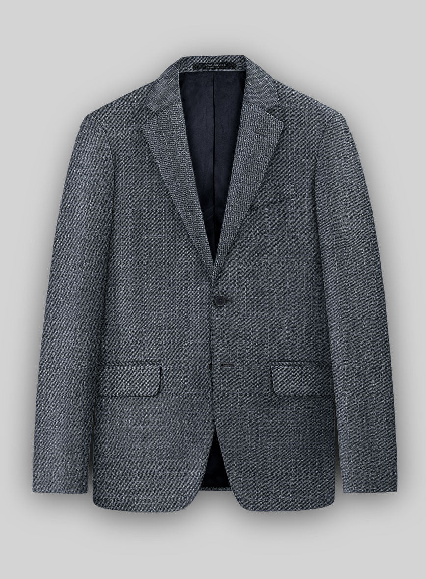 London Loom Blue Eufemia Wool Silk Linen Jacket - StudioSuits