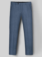 London Loom Blue Herringbone Wool Silk Linen Pants - StudioSuits