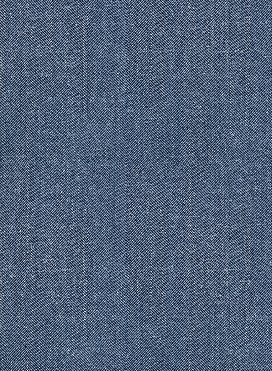 London Loom Blue Herringbone Wool Silk Linen Pants - StudioSuits