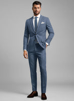 London Loom Blue Herringbone Wool Silk Linen Suit - StudioSuits