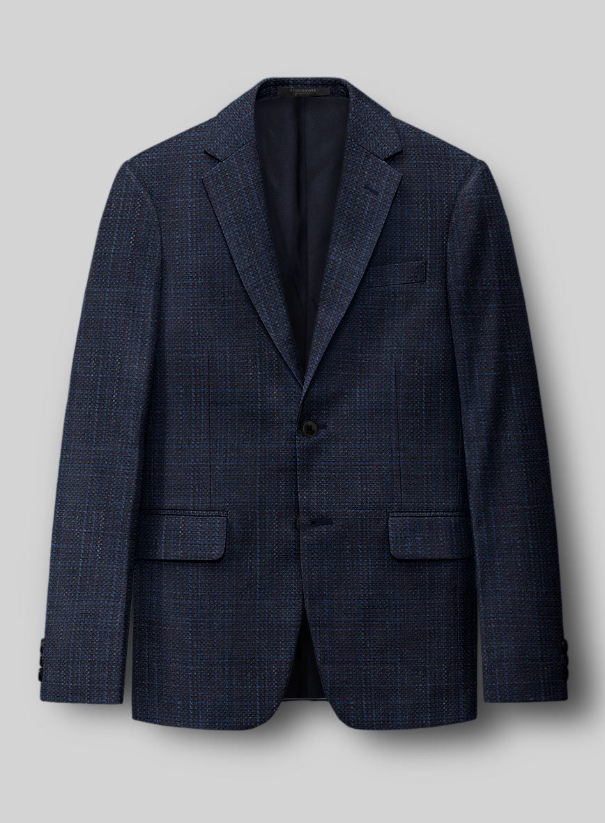 London Loom Blue Ilaria Wool Silk Linen Jacket - StudioSuits