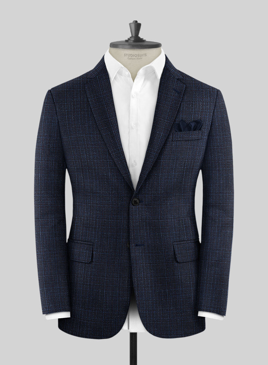 London Loom Blue Ilaria Wool Silk Linen Jacket - StudioSuits