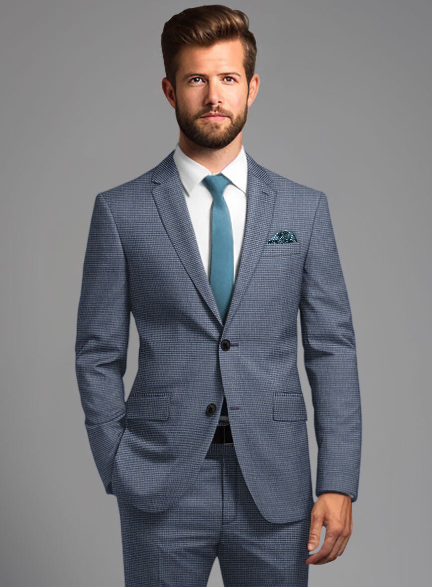 London Loom Blue Nailhead Wool Silk Linen Jacket - StudioSuits