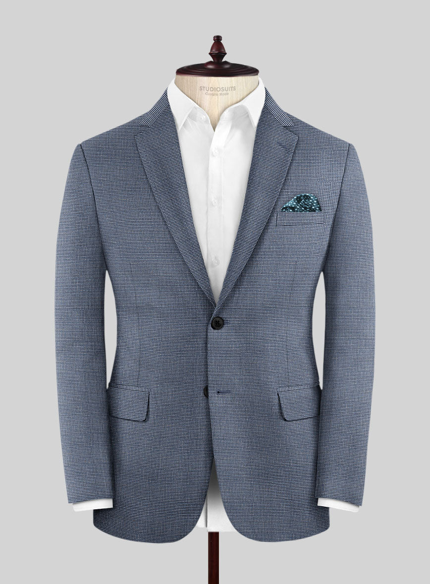 London Loom Blue Nailhead Wool Silk Linen Jacket - StudioSuits